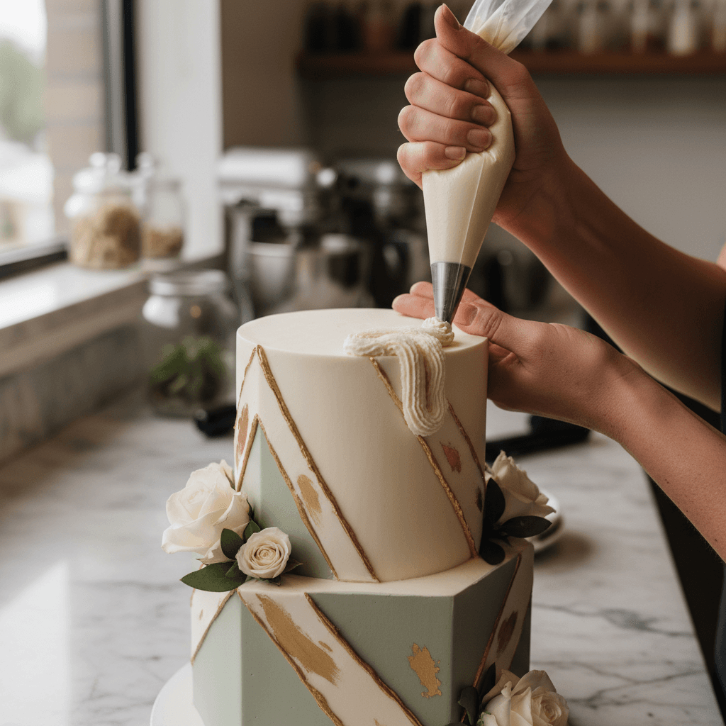 Pastel baby shower cake with piped florals