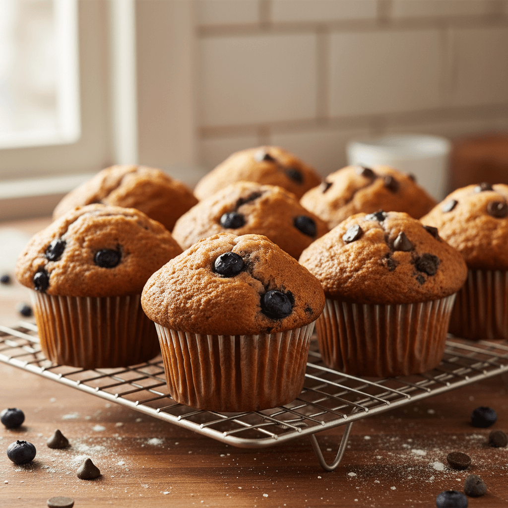 Pumpkin spice muffins with cinnamon sugar on a rustic wooden counter
