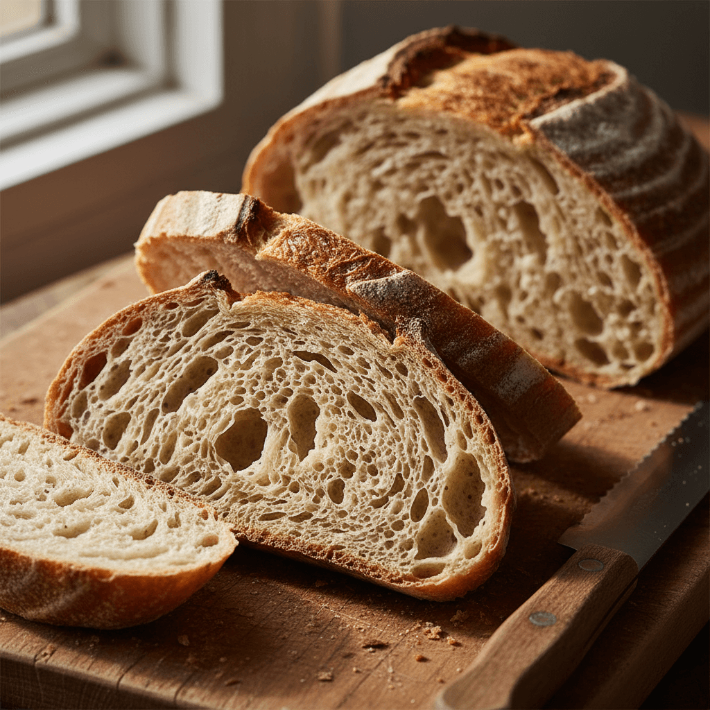 Sliced multi-grain bread on a wooden board