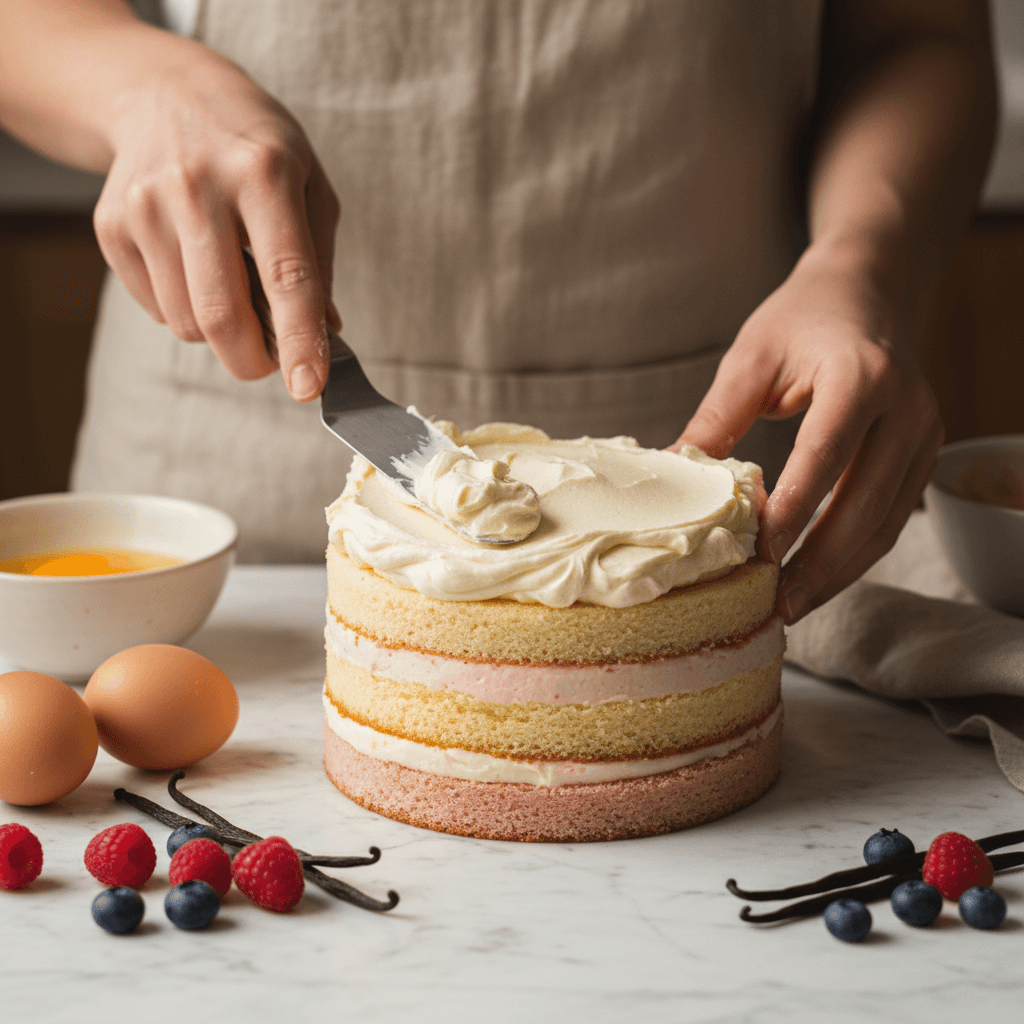 Baker packing a custom cake for pickup