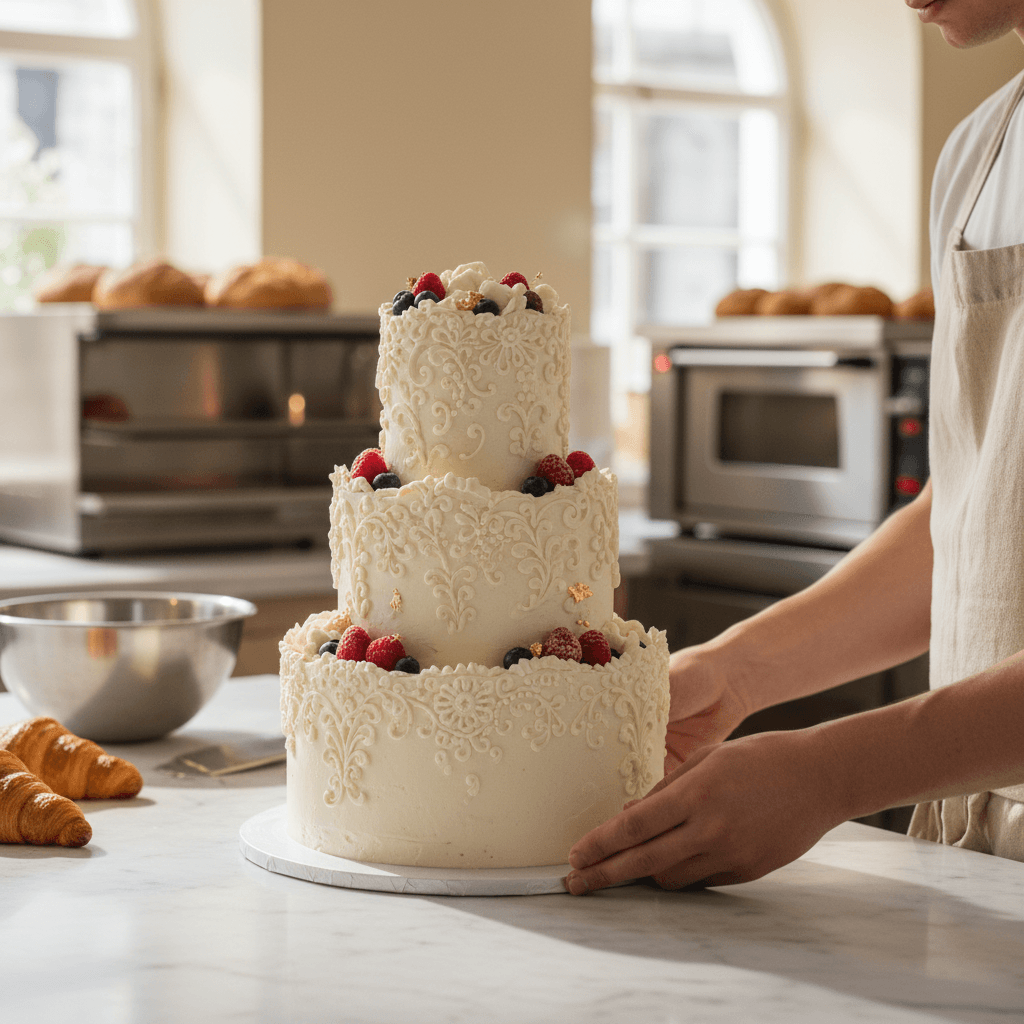 Two-tier birthday cake with fresh berries