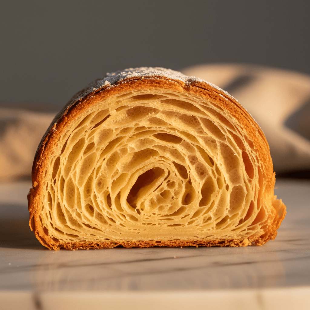 Flaky butter croissants on parchment paper
